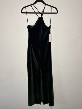 Reformation‎ Women S Nyla Emerald Green Halter Split Front Velvet Dress Formal